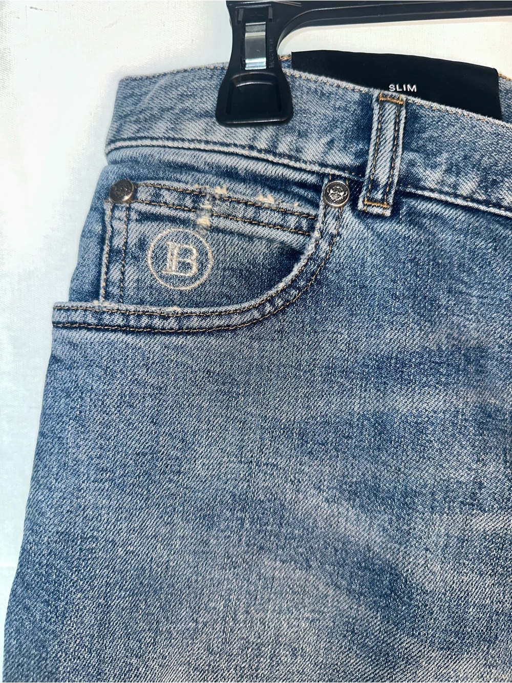 Balmain Men's Slim Jeans in Faded Blue Wash with distressing details (PM100204) - Picture 3 of 11